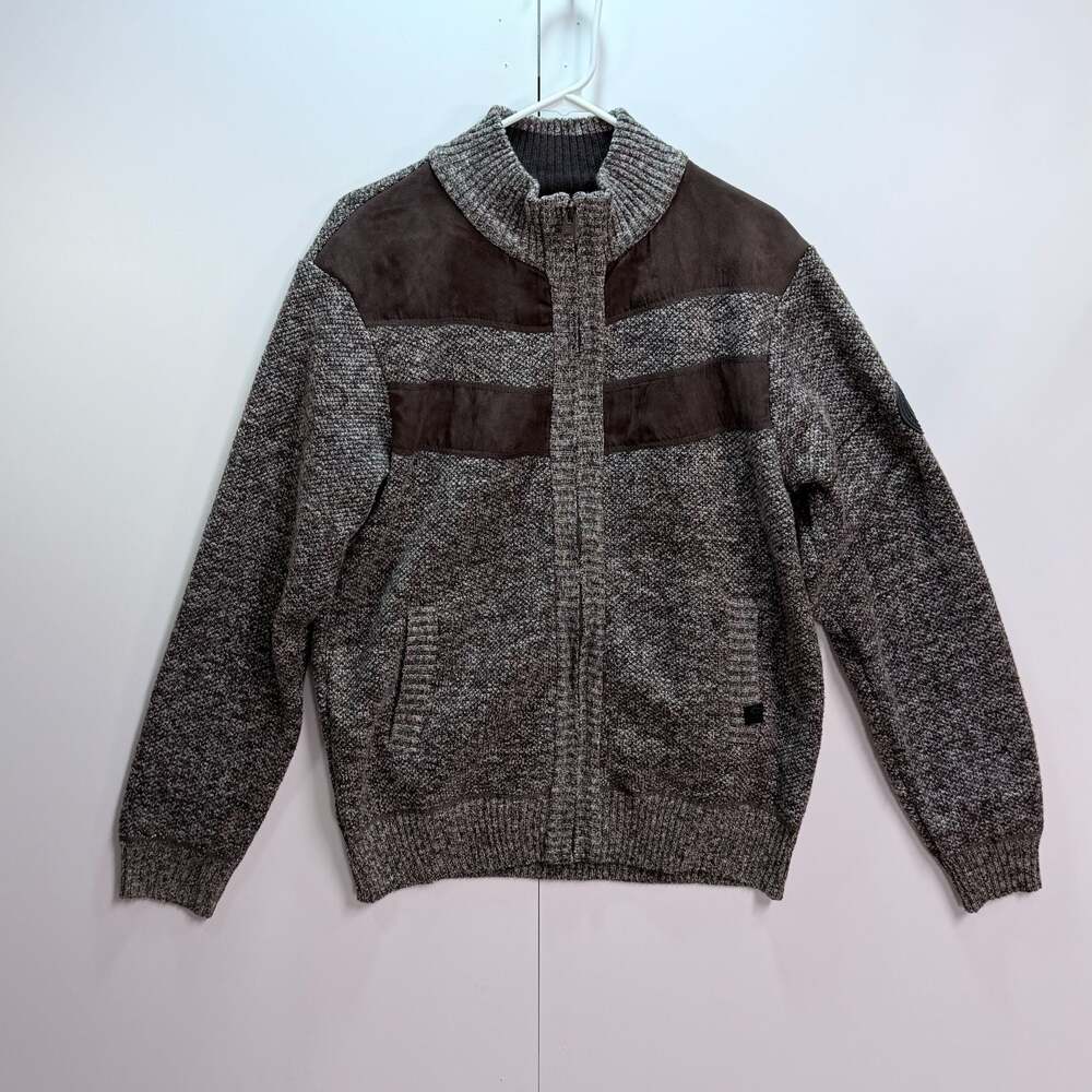 Buffalo David Bitton Men's Full Zip Sweater Brown Marled Knit